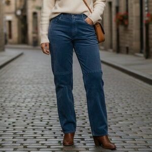 W2W Vintage Blue Suede Fine Corduroy Straight Leg Pants Retro Western Y2K Indie